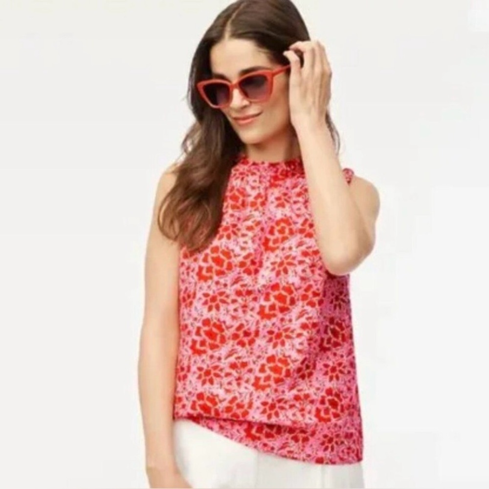 J. Crew Factory Floral Ruffle Neck Tank Top, Size Small (S)